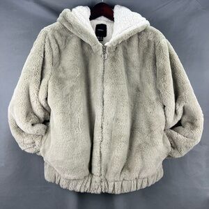 Forever 21 Women Faux Fur Zip-Up Hoodie Jacket L